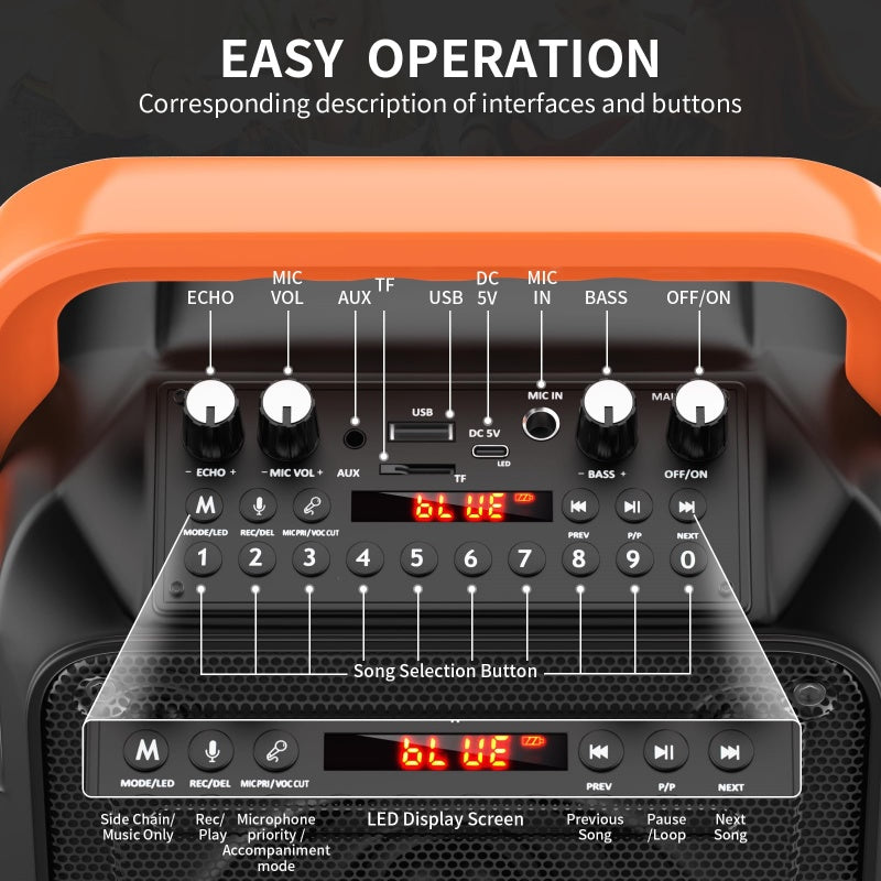 Karaoke Machine With 2 Wireless Microphones And RGB Color Lights,Karaoke Speaker Supports