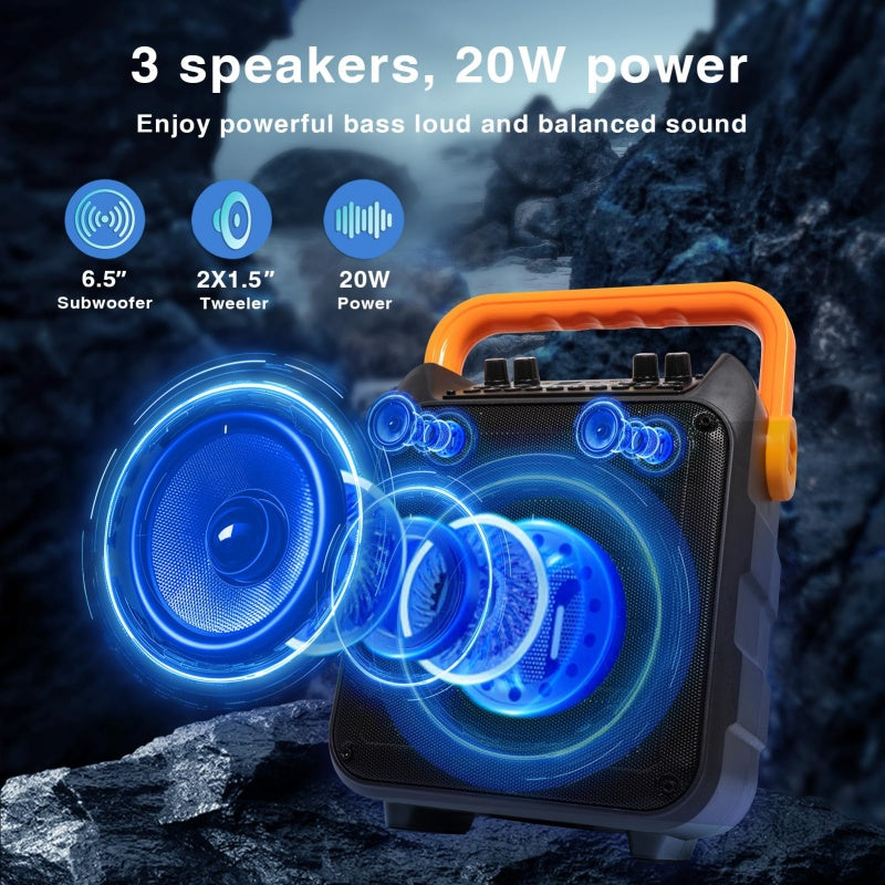 Karaoke Machine With 2 Wireless Microphones And RGB Color Lights,Karaoke Speaker Supports
