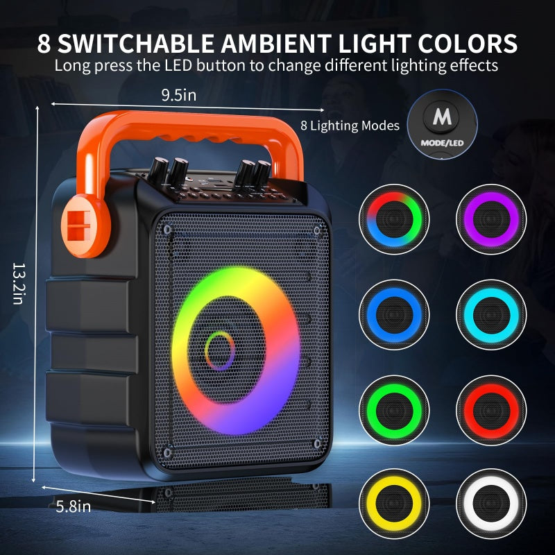 Karaoke Machine With 2 Wireless Microphones And RGB Color Lights,Karaoke Speaker Supports